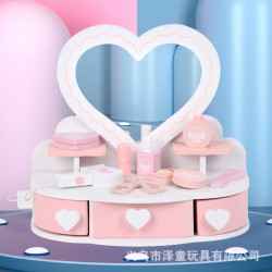 兒童木製玩具仿真粉白梳妝台化妝扮家家酒角色扮演玩具女孩套裝禮物