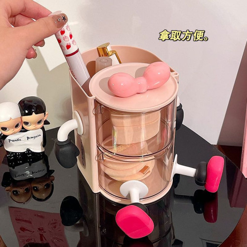 粉撲收納盒可旋轉防塵美妝蛋氣墊架桌面梳妝台多層化妝刷置物架