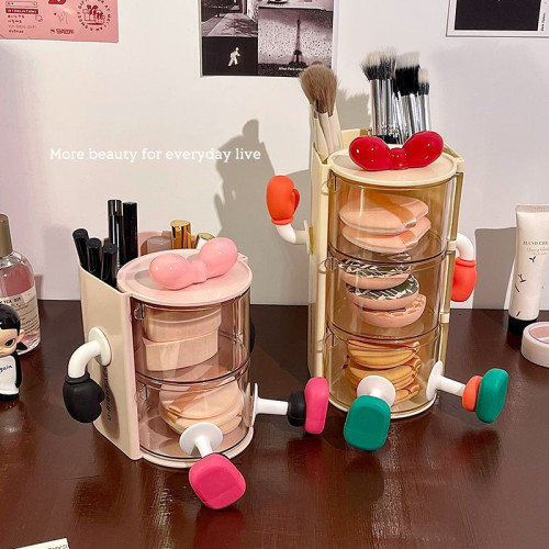 粉撲收納盒可旋轉防塵美妝蛋氣墊架桌面梳妝台多層化妝刷置物架
