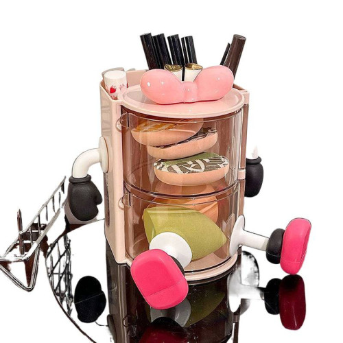 粉撲收納盒可旋轉防塵美妝蛋氣墊架桌面梳妝台多層化妝刷置物架