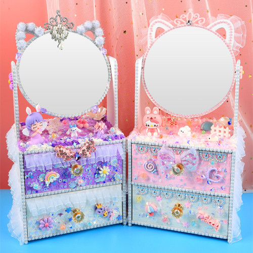 手創玩藝 貓貓化妝台兒童手工DIY製作化妝鏡女孩抽屜收納櫃材料包