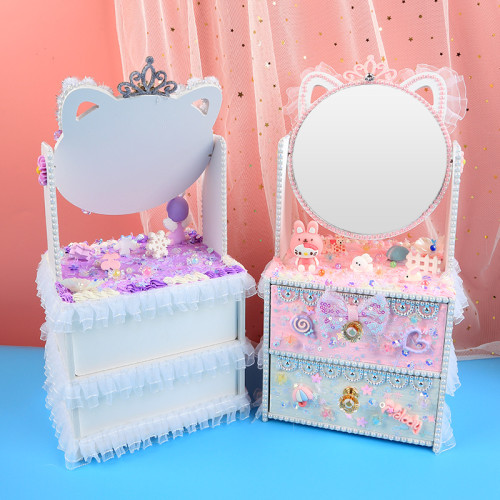 手創玩藝 貓貓化妝台兒童手工DIY製作化妝鏡女孩抽屜收納櫃材料包