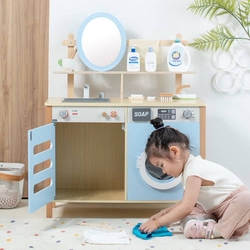 多功能洗漱台木質兒童仿真洗衣機模擬寶寶扮家家酒洗臉化妝玩具禮物 多功能洗漱台木質兒童仿真洗衣機模擬寶寶扮家家酒洗臉化妝玩具禮物