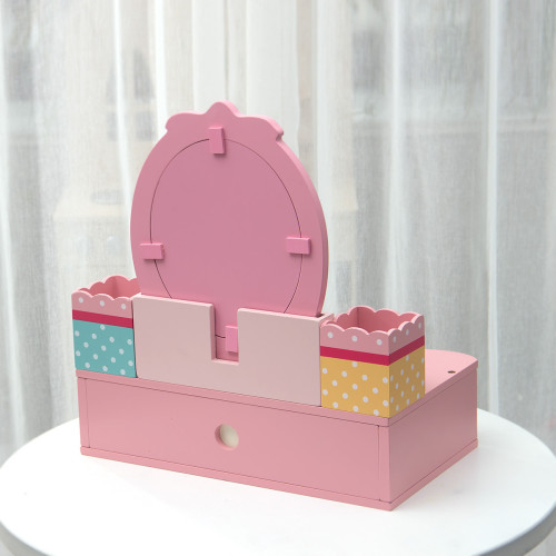 兒童梳妝台扮家家酒仿真女孩公主化妝桌盒玩具3-5-6嵗7木質生日禮物