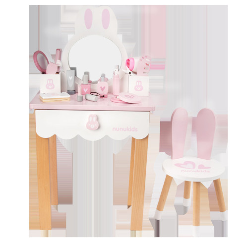 兒童女孩仿真粉色兔子公主梳妝台扮家家酒化妝工具套裝益智木製玩具