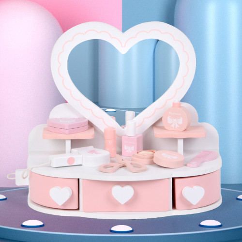 木製迷你小號桌面愛心梳妝台扮家家酒兒童玩具套裝女孩公主化妝打扮