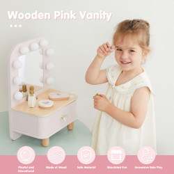 木製仿真帶燈鏡桌面梳妝台玩具兒童扮家家酒化妝玩具組生日禮物