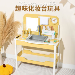 木製趣味兒童梳妝台玩具仿真扮家家酒兒童洗塑化妝台廚房