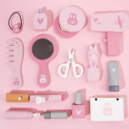 兒童女孩仿真粉色兔子公主梳妝台扮家家酒化妝工具套裝益智木製玩具