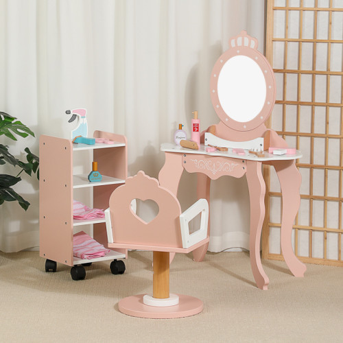 兒童北歐風仿真理髮店飾品化妝梳妝台女孩扮家家酒角色扮演木製玩具