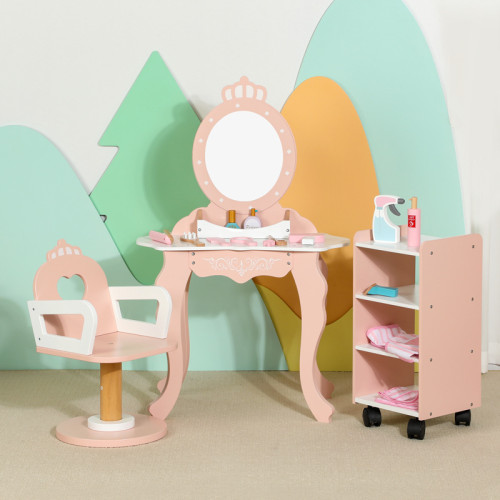 兒童北歐風仿真理髮店飾品化妝梳妝台女孩扮家家酒角色扮演木製玩具