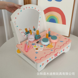 兒童仿真大號折曡梳妝台桌面化妝鏡女孩梳妝台木製扮家家酒玩具