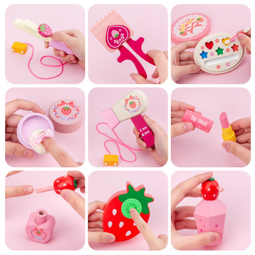 木製仿真化妝台扮家家酒皇冠公主梳妝台女孩兒童木質首飾玩具套裝