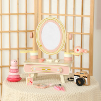 兒童梳妝台女孩仿真公主化妝台木製首飾盒扮家家酒益智玩具寶寶禮物