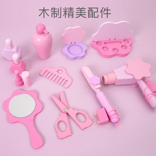 兒童仿真木製梳妝台公主化妝品台桌扮家家酒女孩首飾盒玩具生日禮物