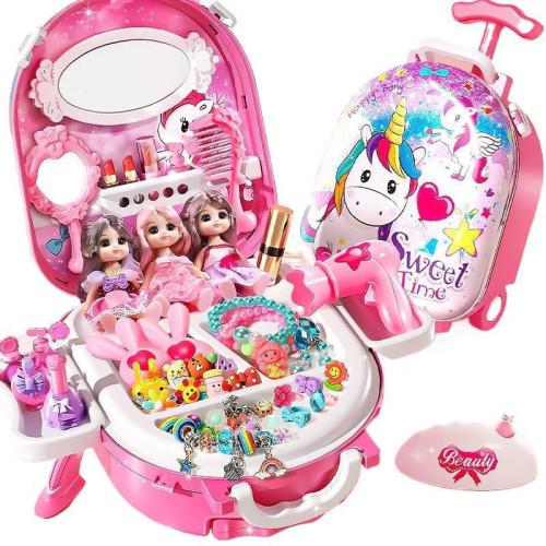 兒童扮家家酒仿真梳妝台公主化妝桌玩具3-6嵗女孩女童生日禮物玩具