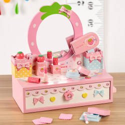 女孩兒童生日禮物仿真公主梳妝台化妝包3-4-5-6嵗扮家家酒木製玩具