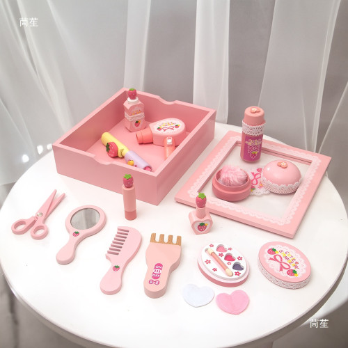 女孩新年生日兒童節禮物梳妝台木質扮家家酒化妝品包玩具小公主袋裝