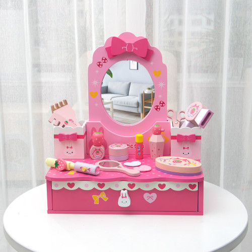 女孩木製梳妝台彩妝玩具扮家家酒仿真3女童5女孩子化妝梳妝理髮套裝