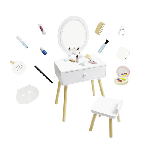 四葉草化妝台仿真木質梳妝台女孩扮家家酒玩具自帶化妝品可