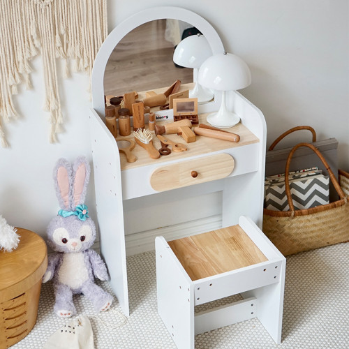 女孩兒童生日禮物仿真公主梳妝台化妝台3-4-5-6嵗扮家家酒木製玩具