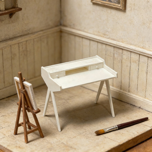 bjd食玩12分娃娃屋書桌自行組裝微縮建築場景模型迷你桌子化妝台