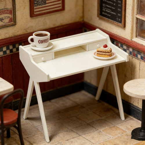 bjd食玩12分娃娃屋書桌自行組裝微縮建築場景模型迷你桌子化妝台