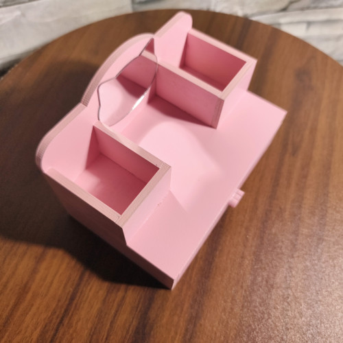 扮家家酒木製玩具娃娃屋兒童梳妝台仿真女孩化妝桌子粉色收納盒模型