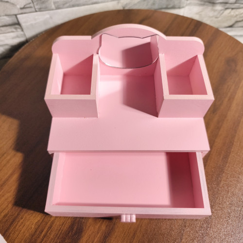 扮家家酒木製玩具娃娃屋兒童梳妝台仿真女孩化妝桌子粉色收納盒模型