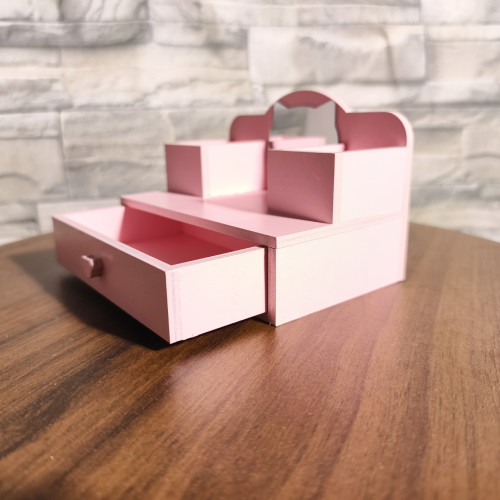 扮家家酒木製玩具娃娃屋兒童梳妝台仿真女孩化妝桌子粉色收納盒模型