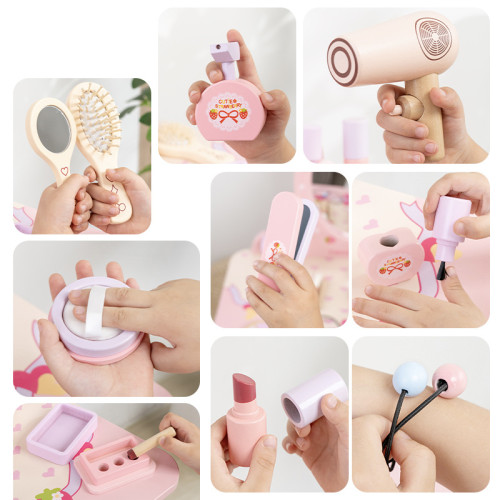 木製兒童仿真梳妝台化妝包玩具扮家家酒女孩公主生日禮物套裝