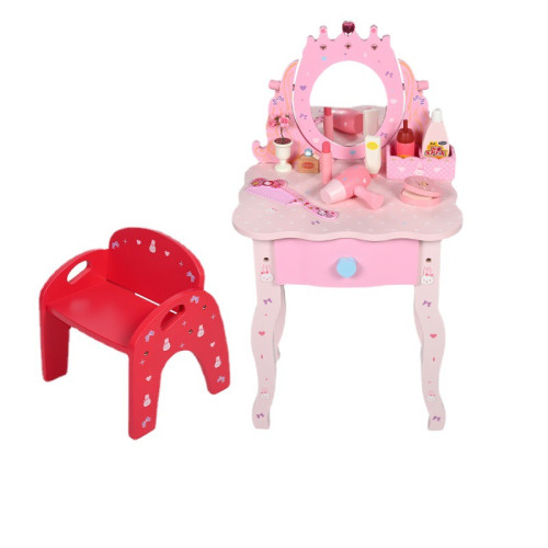 兒童木製粉色梳妝台公主化妝桌扮家家酒女孩玩具首飾盒禮物