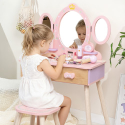 兒童木製仿真梳妝台女孩公主扮家家酒玩具化妝桌套裝益智玩具