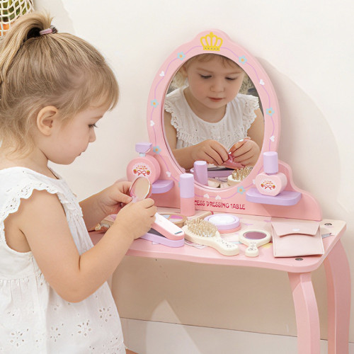 兒童木製仿真梳妝台女孩公主扮家家酒玩具化妝桌套裝益智玩具