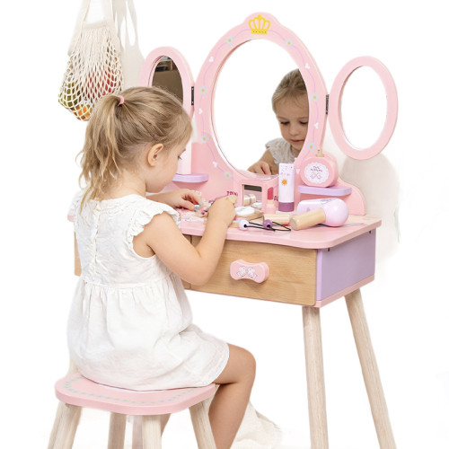 兒童木製仿真梳妝台女孩公主扮家家酒玩具化妝桌套裝益智玩具
