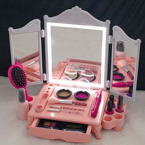 兒童仿真化妝品無毒梳妝台套裝美甲口紅睫毛膏美妝盒女孩玩具禮盒