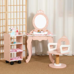 兒童北歐風仿真理髮店飾品化妝梳妝台女孩扮家家酒角色扮演木製玩具