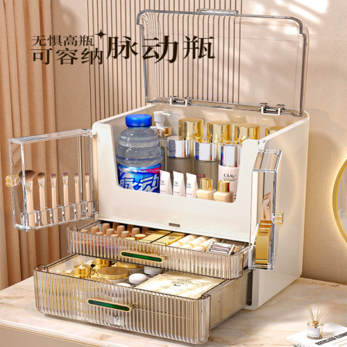 化妝品收納盒高級感桌面防塵置物架口紅護膚品面膜梳妝台化妝盒子
