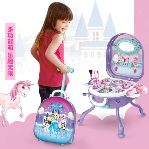 兒童扮家家酒玩具收納盒3合1化妝台拉桿行李箱仿真可攜式益智