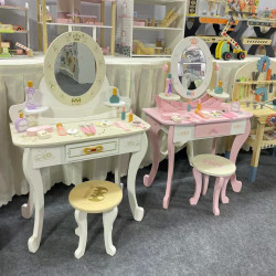 木製女孩白色梳妝台扮家家酒兒童化妝台套餐寶寶模仿美妝禮物玩具