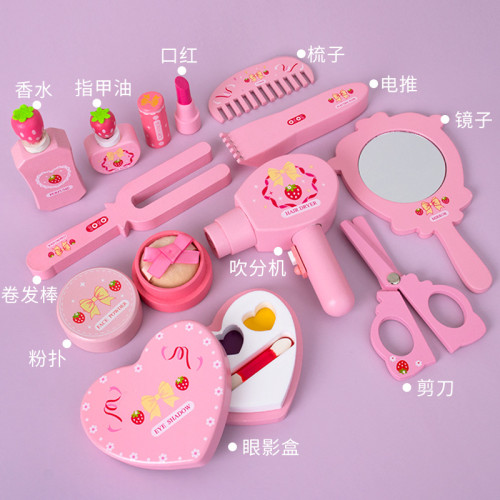 兒童仿真梳妝台公主化妝桌首飾盒木製玩具女孩生日禮物玩具2-6嵗3