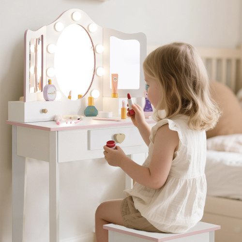 兒童木製仿真梳妝台玩具 女孩生日扮家家酒禮物 大號化妝台角色扮演 兒童木製仿真梳妝台玩具 女孩生日扮家家酒禮物 大號化妝台角色扮演