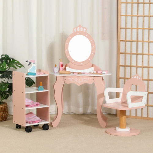 兒童北歐風仿真理髮店飾品化妝梳妝台女孩扮家家酒角色扮演木製玩具