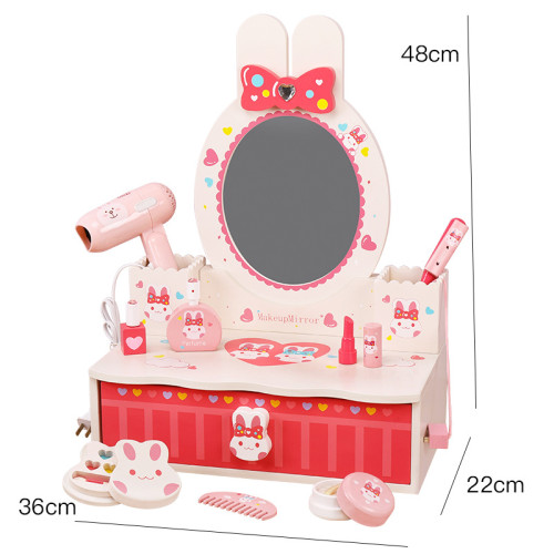 木製仿真化妝台皇冠公主梳妝台套裝女孩扮家家酒兒童彩妝玩具地攤