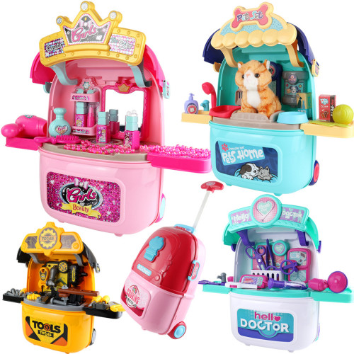 兒童廚房拉桿旅行箱化妝品盒梳妝台工具手提箱醫生扮家家酒套裝玩具