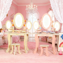 兒童仿真女孩梳妝台小公主木質扮家家酒化妝益智力玩具生日禮物套裝