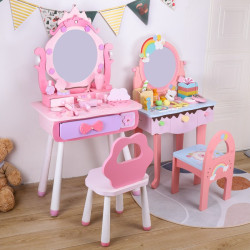 兒童仿真梳妝台公主化妝桌首飾盒木製玩具女孩女童生日禮物2-6嵗7