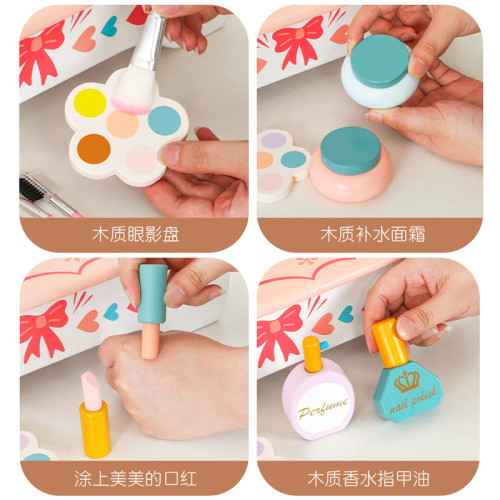 仿真扮家家酒兒童化妝玩具指甲油木製折曡梳妝台桌椅小女孩生日禮物