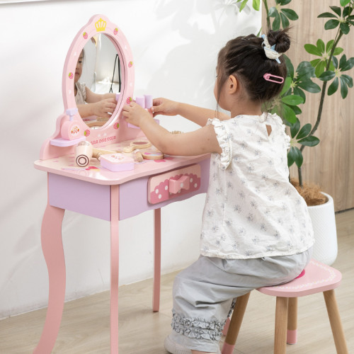 兒童梳妝台玩具女孩公主化妝桌扮家家酒首飾盒套裝木質生日禮物新款