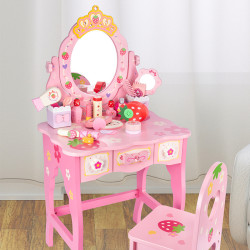 仿真木質兒童梳妝台公主化妝台扮家家酒玩具套裝3-6嵗女孩生日禮物